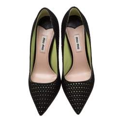 Pre Owned Miu Miu Black Mesh Pointed Toe Pumps Size 37