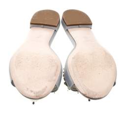 مملوكة مسبقًا Miu Miu Blue Velvet Pearl Embellished Slides Size 39