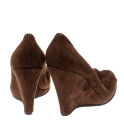 Pre Owned حذاء كعب عالي ميو ميو كعب روكي مقدمة مفتوحة سويدي بني مقاس 39