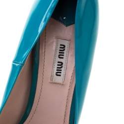 Miu Miu Blue Patent Leather Peep Toe Platform Pumps Size 39.5