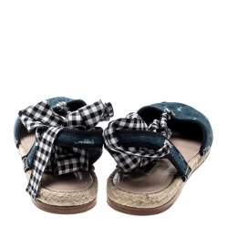 Miu Miu Blue Denim Fabric Tie Up Espadrille Flats Sandals Size 40