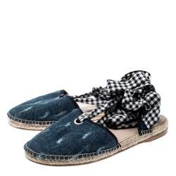 Miu Miu Blue Denim Fabric Tie Up Espadrille Flats Sandals Size 40