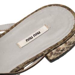 Miu Miu Multicolor Python Leather And Suede Spider Embellished Flat Sandals Size 37