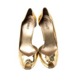 Miu Miu Gold Metallic Leather Crystal Embellished Heel Sandals Size 38.5