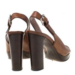 Miu Miu Brown Leather Open Toe Slingback Platform Sandals Size 37