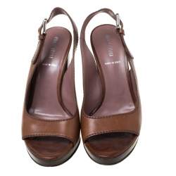 Miu Miu Brown Leather Open Toe Slingback Platform Sandals Size 37