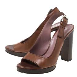 Miu Miu Brown Leather Open Toe Slingback Platform Sandals Size 37
