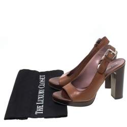 Miu Miu Brown Leather Open Toe Slingback Platform Sandals Size 37
