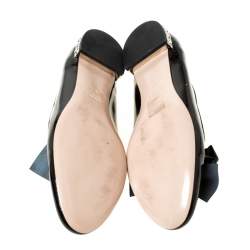 Pre Owned Miu Miu Black Patent Leather Studded Bow Ballet Flats Size 37.5