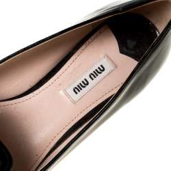 Pre Owned Miu Miu Black Patent Leather Studded Bow Ballet Flats Size 37.5