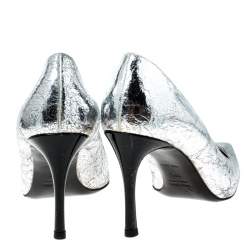 Pre Owned Miu Miu Silver Metallic Leather Specchio Pointed Toe Pumps Size 38.5