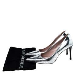 Pre Owned Miu Miu Silver Metallic Leather Specchio Pointed Toe Pumps Size 38.5