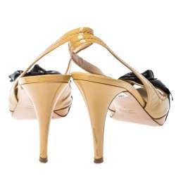 Miu Miu Beige Patent Leather Bow Slingback Peep Toe Sandals Size 37