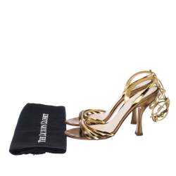 Miu Miu Metallic Gold Leather Ankle Wrap Sandals Size 38