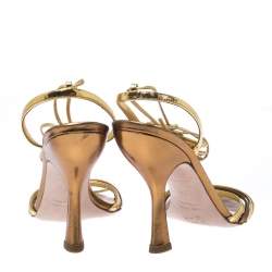 Miu Miu Metallic Gold Leather Ankle Wrap Sandals Size 38