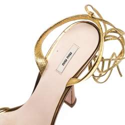 Miu Miu Metallic Gold Leather Ankle Wrap Sandals Size 38