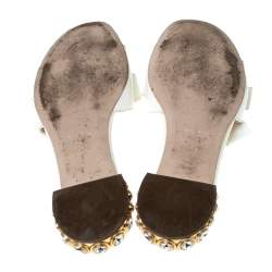 Pre Owned Miu Miu White Patent Leather Bow Slide Sandals Size 40.5