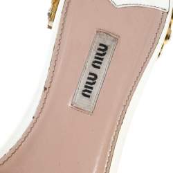 Pre Owned Miu Miu White Patent Leather Bow Slide Sandals Size 40.5