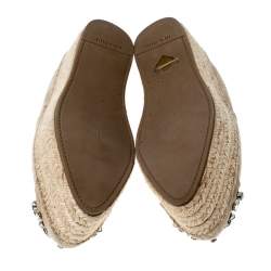 Miu Miu Beige Nubuck Embellished Platform Espadrilles Flats Size 38