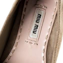 Miu Miu Beige Nubuck Embellished Platform Espadrilles Flats Size 38