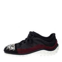 Pre Owned Miu Miu Black/Maroon Fabric and Suede Jeweled Toe Sneakers Size 38