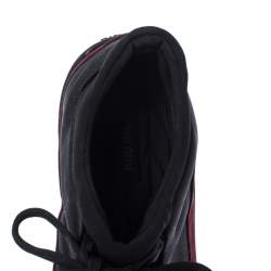 Pre Owned Miu Miu Black/Maroon Fabric and Suede Jeweled Toe Sneakers Size 38