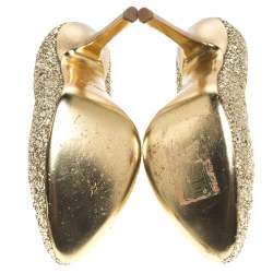 Miu Miu Metallic Gold Coarse Glitter Platform Pumps Size 38.5