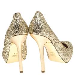 Miu Miu Metallic Gold Coarse Glitter Platform Pumps Size 38.5