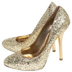 Miu Miu Metallic Gold Coarse Glitter Platform Pumps Size 38.5