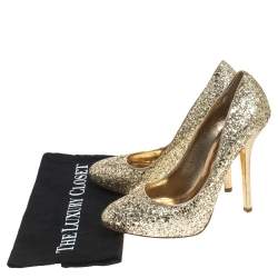 Miu Miu Metallic Gold Coarse Glitter Platform Pumps Size 38.5