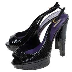 Miu Miu Black Pleated Leather Peep Toe Platform Slingback Sandals Size 38.5
