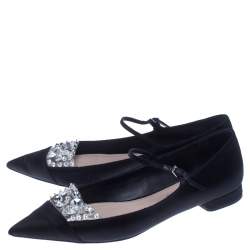 Pre Owned Miu Miu Black Satin Jewel Embellished Ballet Flats Size 39