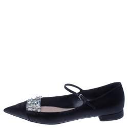 Pre Owned Miu Miu Black Satin Jewel Embellished Ballet Flats Size 39