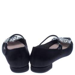 Pre Owned Miu Miu Black Satin Jewel Embellished Ballet Flats Size 39