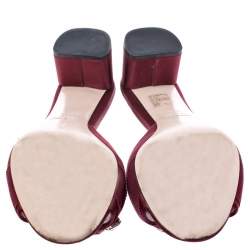 Miu Miu Burgundy Satin Crystal Embellished Open Toe Sandals Size 39.5