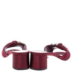 Miu Miu Burgundy Satin Crystal Embellished Open Toe Sandals Size 39.5