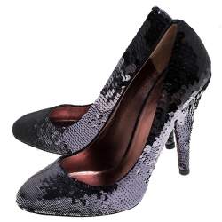 Miu Miu Black Sequin Round Toe Pumps Size 37.5