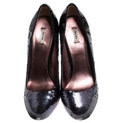 Miu Miu Black Sequin Round Toe Pumps Size 37.5