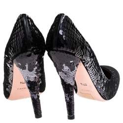 Miu Miu Black Sequin Round Toe Pumps Size 37.5