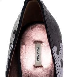 Miu Miu Black Sequin Round Toe Pumps Size 37.5