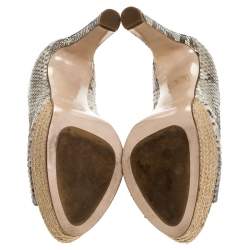 Pre Owned حذاء كعب عالي ميو ميو بنعل سميك مقدمة سبراديل جلد ثعبان لونين مقاس 37