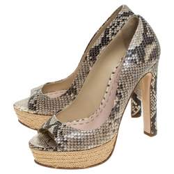 Pre Owned حذاء كعب عالي ميو ميو بنعل سميك مقدمة سبراديل جلد ثعبان لونين مقاس 37