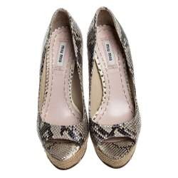 Pre Owned حذاء كعب عالي ميو ميو بنعل سميك مقدمة سبراديل جلد ثعبان لونين مقاس 37