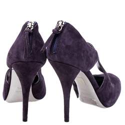 Miu Miu Purple Suede Cut Out Round Toe Pumps Size 38.5