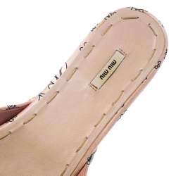 Miu Miu Pink/White Printed Satin Bow Wooden Platform Sandals Size 39.5