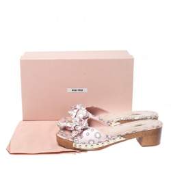 Miu Miu Pink/White Printed Satin Bow Wooden Platform Sandals Size 39.5