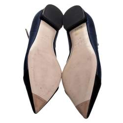 Miu Miu Blue/Black Satin Crystal Embellished Mary Jane Pointed Toe Ballet Flats Size 38.5
