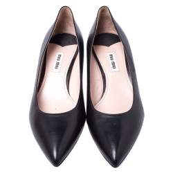 Miu Miu Black Leather Kitten Heel Pumps Size 38