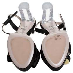 Pre Owned صندل ميو ميو ساتان أسود وبرسبكس ونعل سميك وكعب ونعل سميك مقاس 35