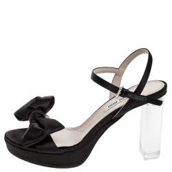 Pre Owned صندل ميو ميو ساتان أسود وبرسبكس ونعل سميك وكعب ونعل سميك مقاس 35